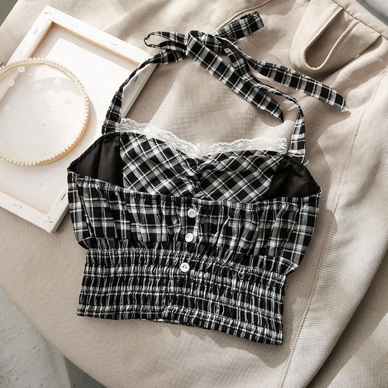 Áo Ống Hai Dây Họa Tiết Ca Rô Thời Trang Mùa Hè Dành Cho Nữ