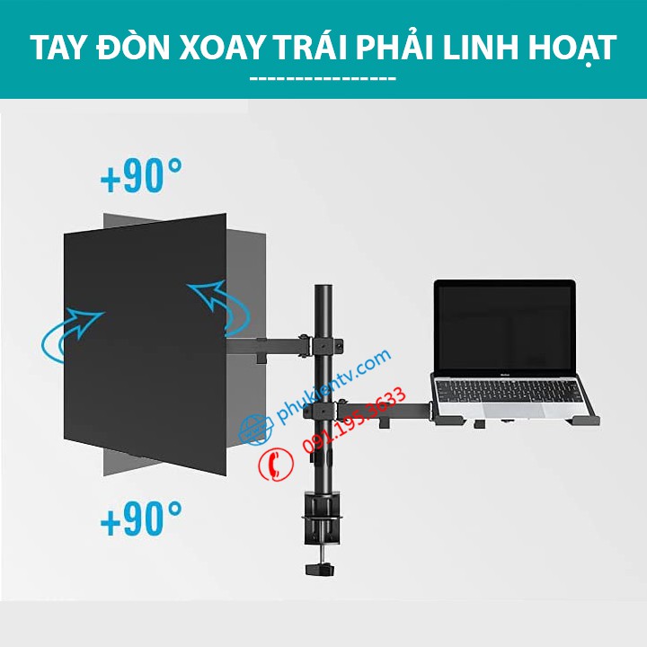 Giá Treo Màn Hình 17 - 32 Inch Kèm Giá Đỡ Laptop 10 - 17 Inch ErgoTek EZ4 - Tay 38 Cm [ Cao Cấp Hơn M074 / M076 ]