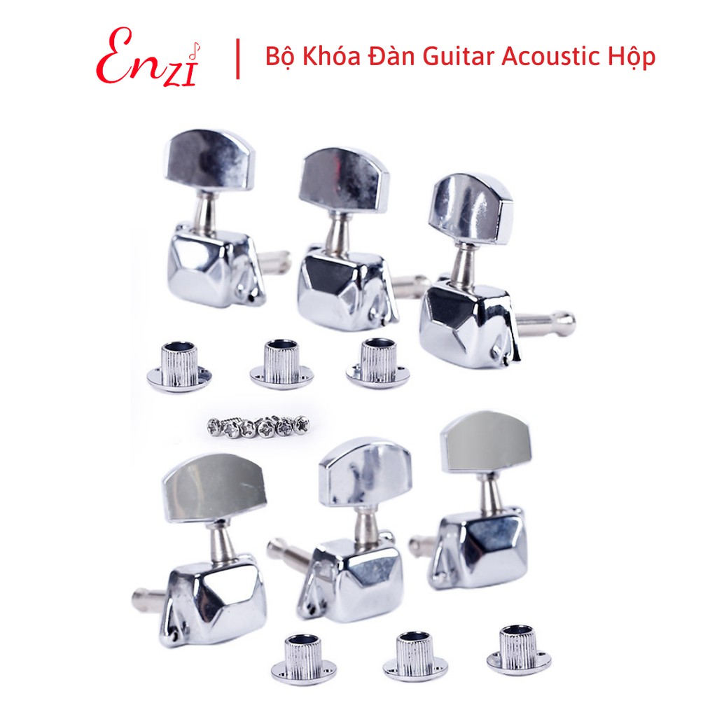 Khóa đàn guitar acoustic khóa hộp làm bằng thép không gỉ mạ niken, khóa đúc đặc đủ bộ Enzi