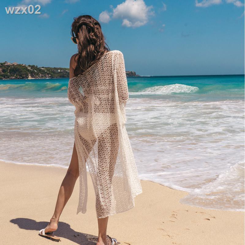 Bộ đồ ba mảnh màu trắng năm 2020 tắm suối nước nóng tập hợp áo ren xẻ tà gợi cảm khoác nữ dài | BigBuy360 - bigbuy360.vn