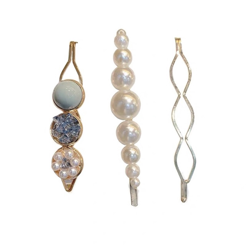 Set 3 kẹp tóc kim loại đính ngọc trai giả thời trang dành cho nữ
