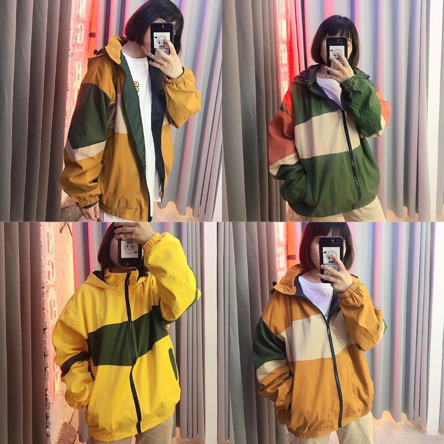 Áo khoác dù nữ from rộng có nón, unisex đi phượt, Áo khoác gió local brand cao cấp đi mưa, chống nắng – Sọc ngang KD8