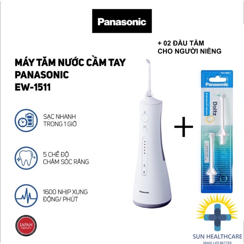 Combo Máy Tăm Nước Panasonic Ew1511 + 02 Đầu tăm Cho Người Niềng - Chính Hãng Panasonic VN