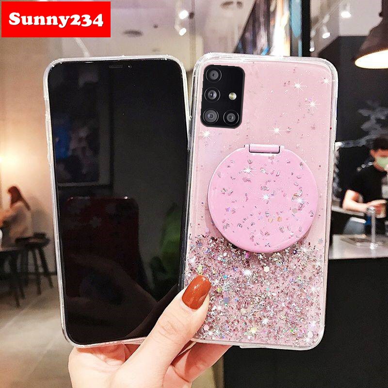 Ốp điện thoại mềm kim tuyến ngôi sao có gương cho Samsung A31 A21S A11 M21 M31 M30S A51 A71 A50 A50S A20 A30 A10S A20S A30S J7 Prime