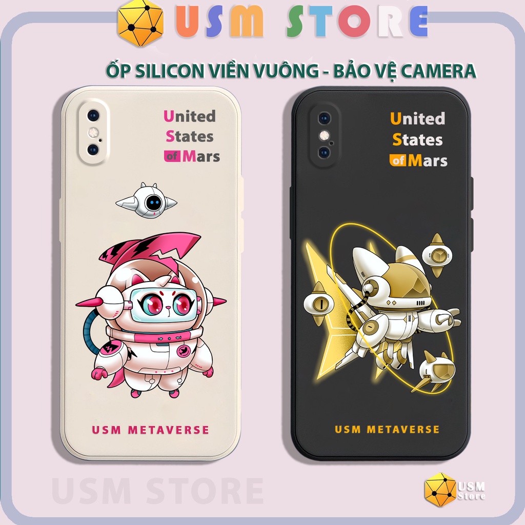 Ốp lưng iphone 6/6s/6 plus/7 plus/8plus/X/XR/XS/XSmax viền vuông, có cạnh bảo vệ camera sau, hình phi hành gia dễ thương
