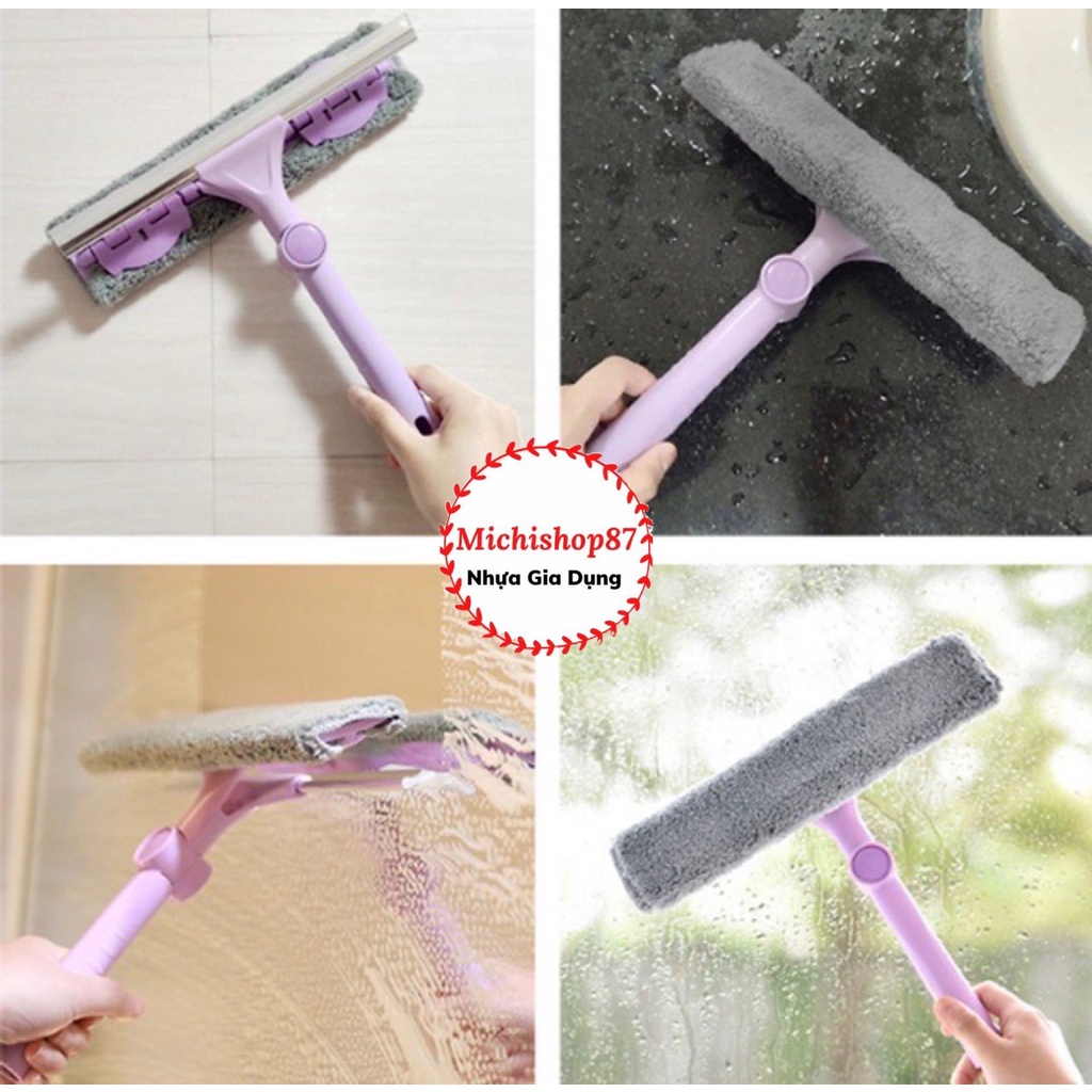 Chổi Lau Kính Gạt Nước Cán Dài Uốn Xoay Các Góc Thông Minh, Chổi Lau Kính Ô Tô, Cửa Sổ, Sàn Nhà Có Gạt Nước Xoay 360