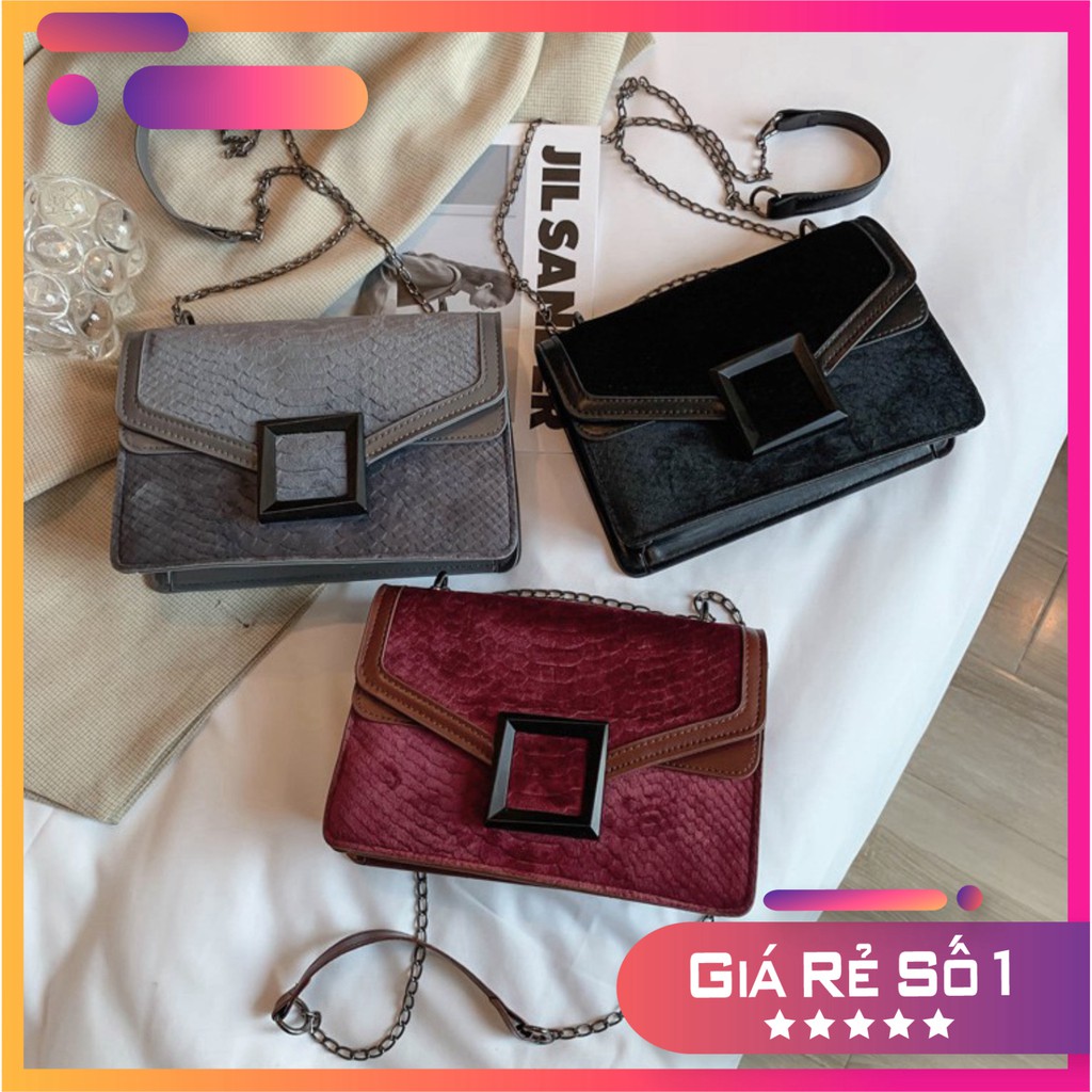 Túi xách nữ đeo chéo khóa vuông vân da rắn lót vải nhung mềm mịn siêu đẹp TX27 túi đeo vai - TX Chip Xinh