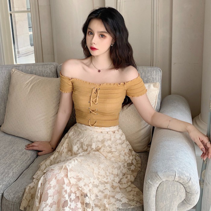 Áo trễ vai đan dây body sexy