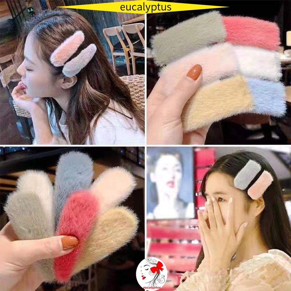 Kẹp Tóc Lông Mềm Mại Thiết Kế Hình Học Xinh Xắn Cho Nữ