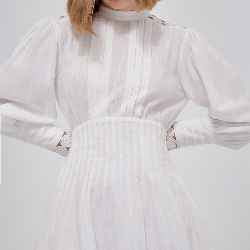 DEAR JOSÉ - Đầm ngắn tay dài viền ren Mary Gold vải linen trắng | BigBuy360 - bigbuy360.vn