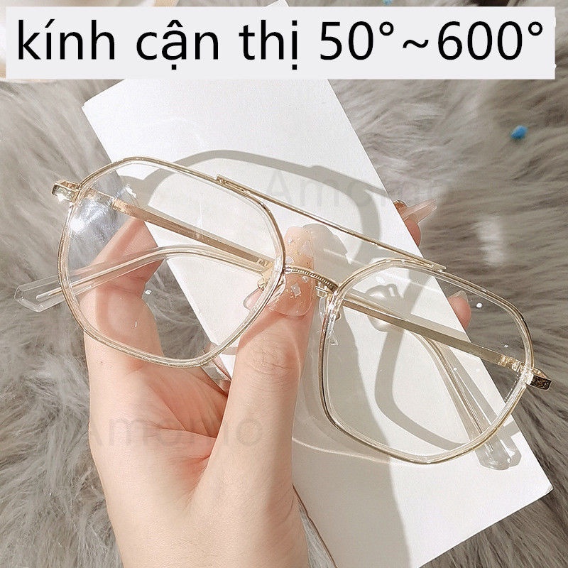 （Có hộp đựng kính）kính cận có độ 0.5~6.0 Kính cận gọng kim loại  độ thời trang cho nam nữ