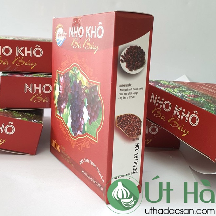 Nho Khô Ninh Thuận Hộp 200gr Bà Bảy Mứt Nho Tự Nhiên Không Chất Bảo Quản - Út Hà Đặc Sản