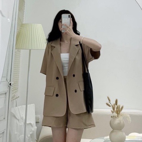 [Mã 88FASHIONSALE1 giảm 10K đơn 99K] Sét Áo Blazer Kèm Quần Short Kaki Form Thụng Cực xinh | WebRaoVat - webraovat.net.vn