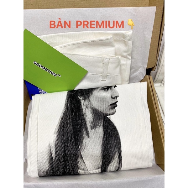 Quần Kaki Ống Rộng 100% cotton WHITE In Hình Godmother