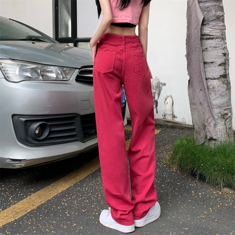 Quần jean dài SUXI lưng cao ống rộng màu sắc đơn giản phong cách trẻ trung thời trang cho nữ