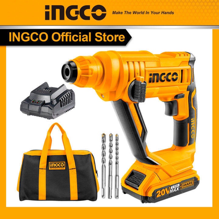 Máy khoan đục bê tông dùng pin Lithium-Ion 20V CRHLI1601 hiệu INGCO với 3 mũi khoan SDS-plus