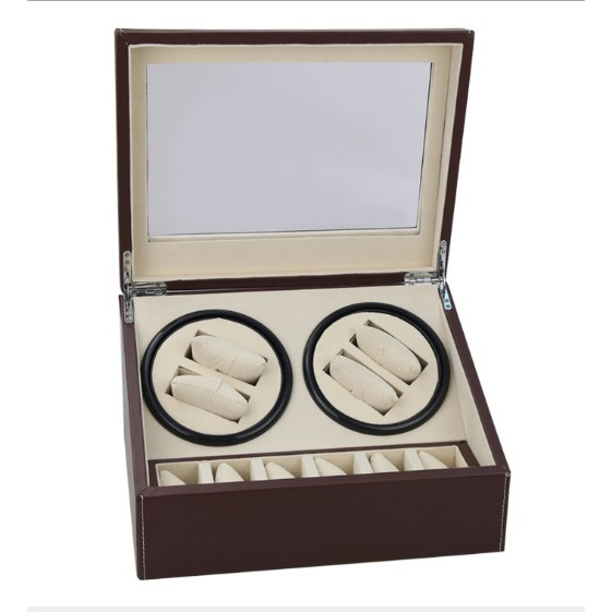 Hộp đựng đồng hồ cơ xoay tự động Tbox, nhiều mẫu hộp xoay đồng hồ cơ 4 xoay 6 bay  bọc da sang trọng mặt trên kính