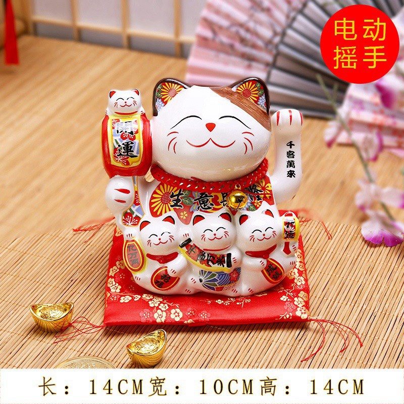 Mèo Thần Tài Vẫy Tay 14cm Mèo Chiêu Tài Lộc Gốm Sứ Giá Rẻ