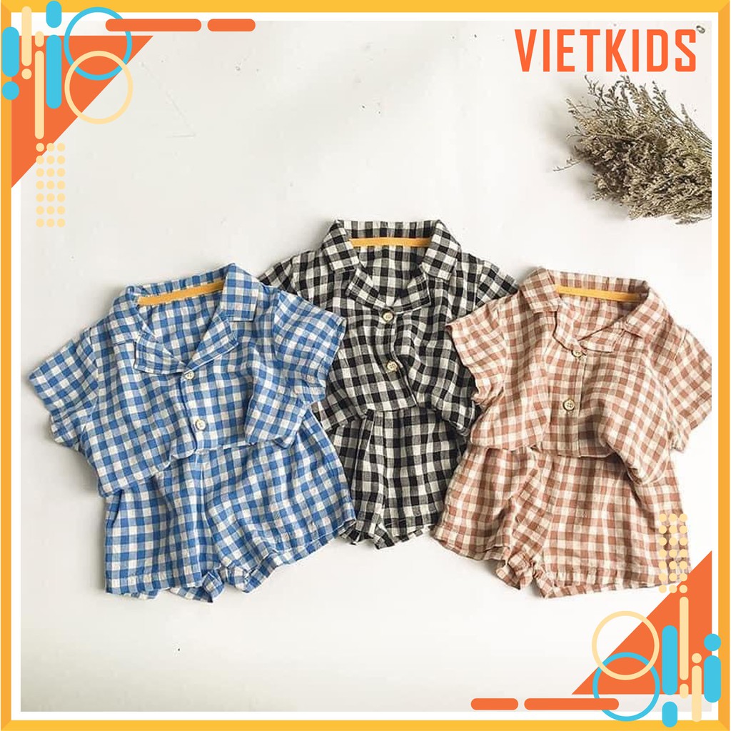 Bộ quần áo kẻ caro Vietkids Đồ bộ thoáng mát cho bé