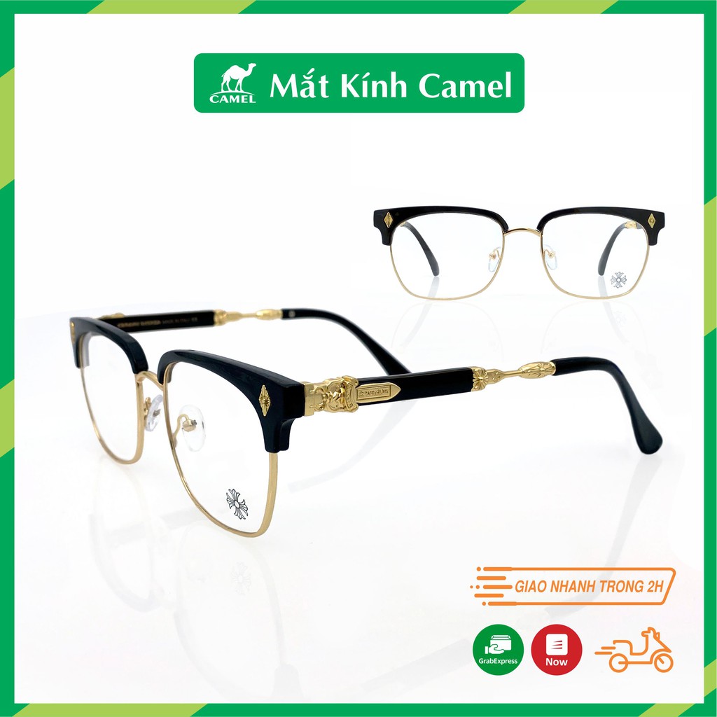 Kính giả cận CH thời trang nam nữ cao cấp mắt vuông [gọng kim loại vàng]