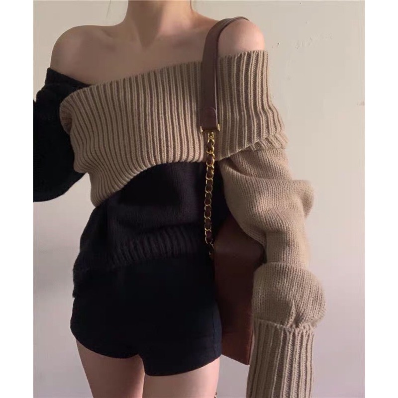 Áo len cổ lọ trễ vai phối màu đen nâu mặc nhiều kiểu Ulzzang QCL1 dày dặn cao cấp siêu xinh 🤎