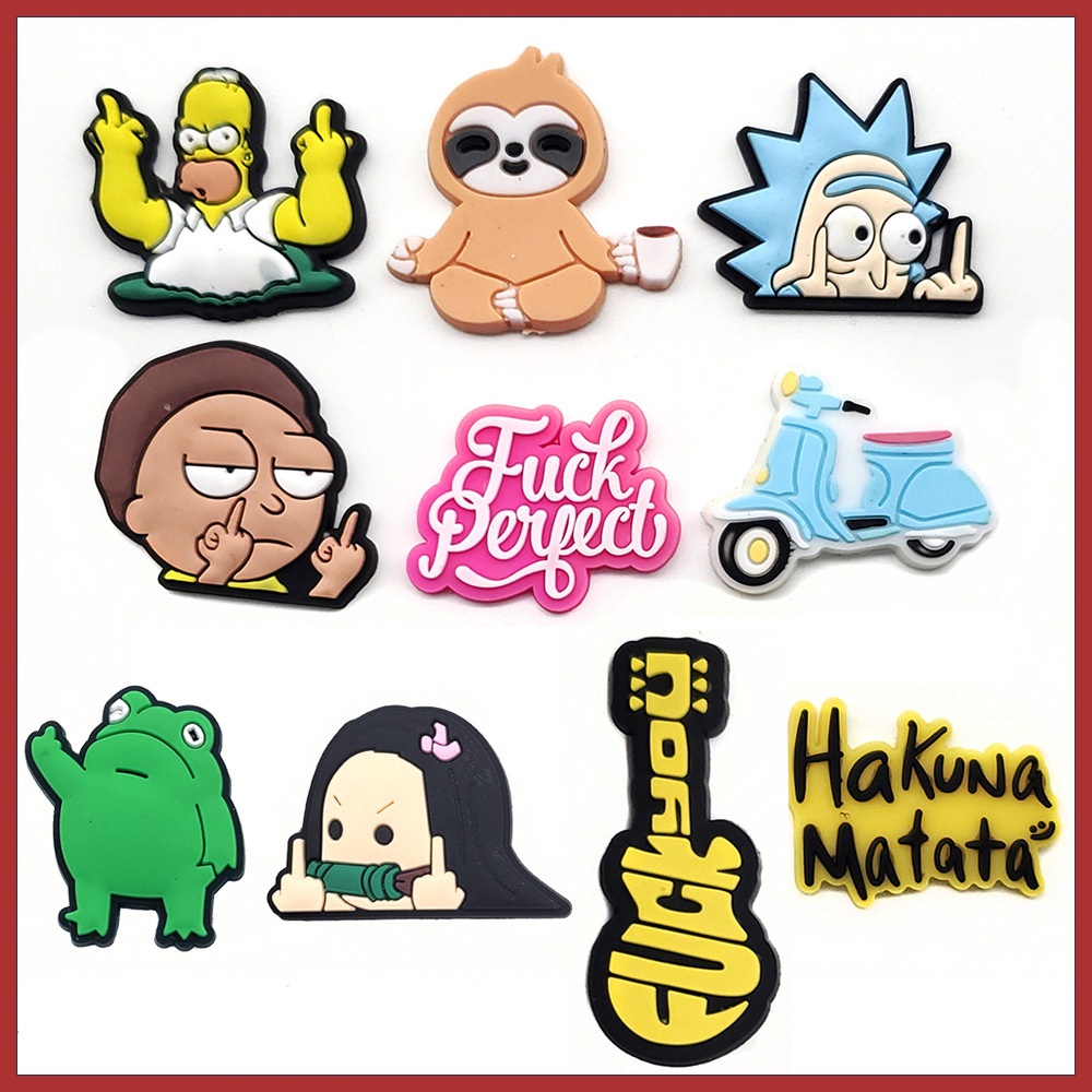 Trang trí giày Crocs Jibbitz Sticker Dán Trang Trí Giày Crocs DIY Hình Cặp Giày FUXK YOU Middle & Finger Rick & Morty