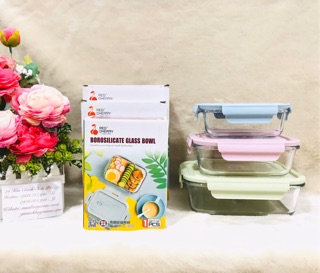 Hộp đựng thực phẩm chữ nhật văn phòng cao cấp có nắp hút chân không, đa năng  - Thố thủy tinh chữ nhật