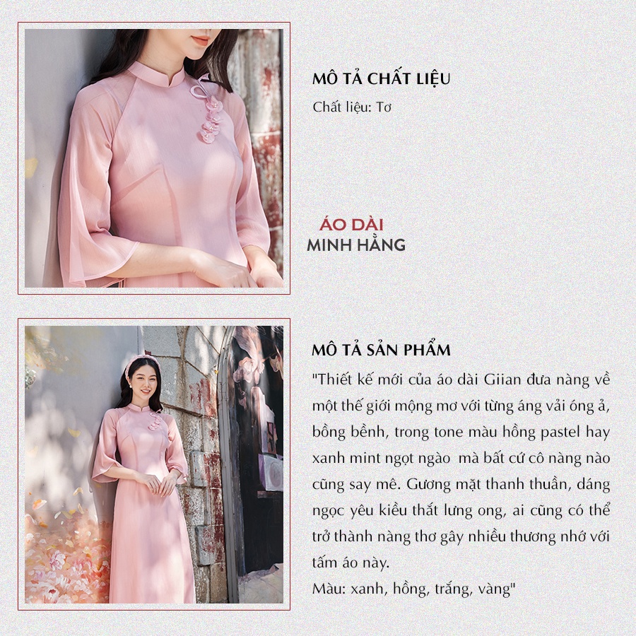 Áo dài cách tân nữ đính hoa ngực thiết kế tay lửng, áo dài nữ bốn tà tay loe nữ tính nhẹ nhàng_Áo dài Minh Hằng