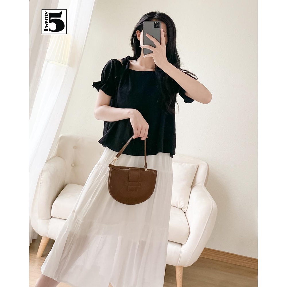 Áo kiểu nữ trễ vai dây thắt nơ tay chun bồng tiểu thư Twentyfive TA17