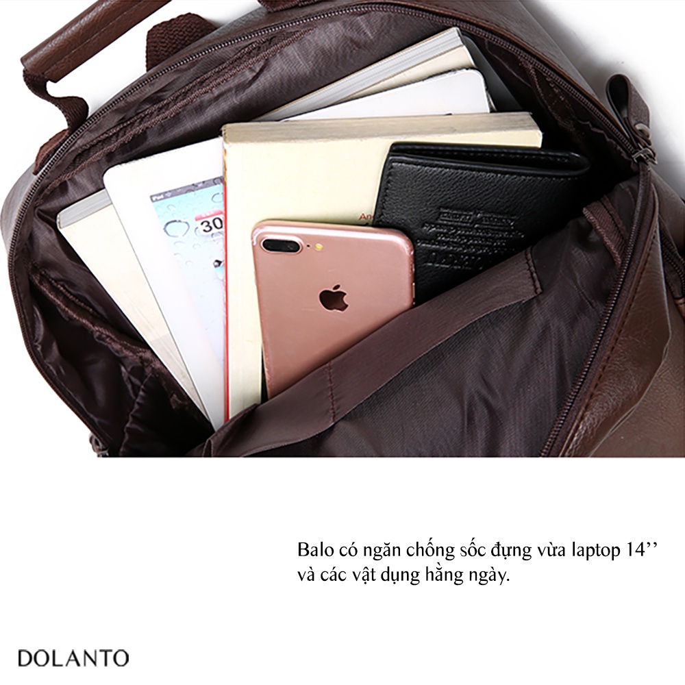 Balo Đi Học Da BOX Chống Nước Cao Cấp Thời Trang Rẻ Đẹp Nhẹ Da Đen Đựng Laptop Đi Chơi Du Lịch Nam Nữ DOLANTO