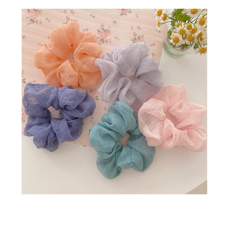 Dây buộc tóc Scrunchies vải mềm kẻ chìm dễ thương