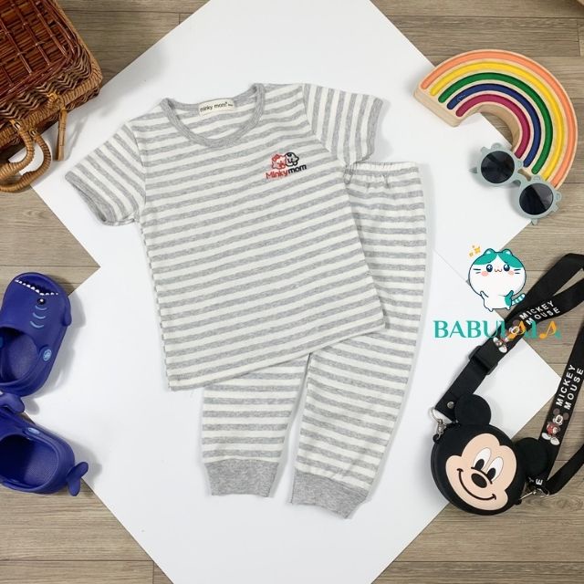 Đồ Bộ Cho Bé Trai Bé Gái Vải Cotton Hàn Minky Mom Tay Ngắn Quần Dài Sọc Kẻ Ngang Dễ Thương-Quần Áo Trẻ Em BABULALA-TN02