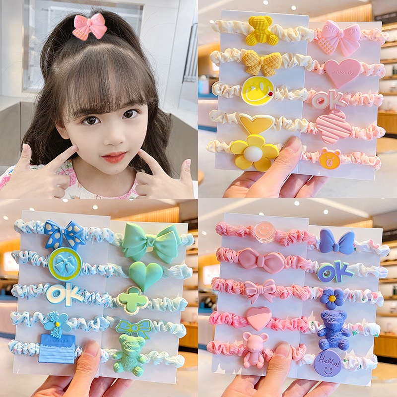Bộ 5 Dây Cột Tóc Nhúng Họa Tiết Hoạt Hình Phong Cách Hàn Quốc Xinh Xắn