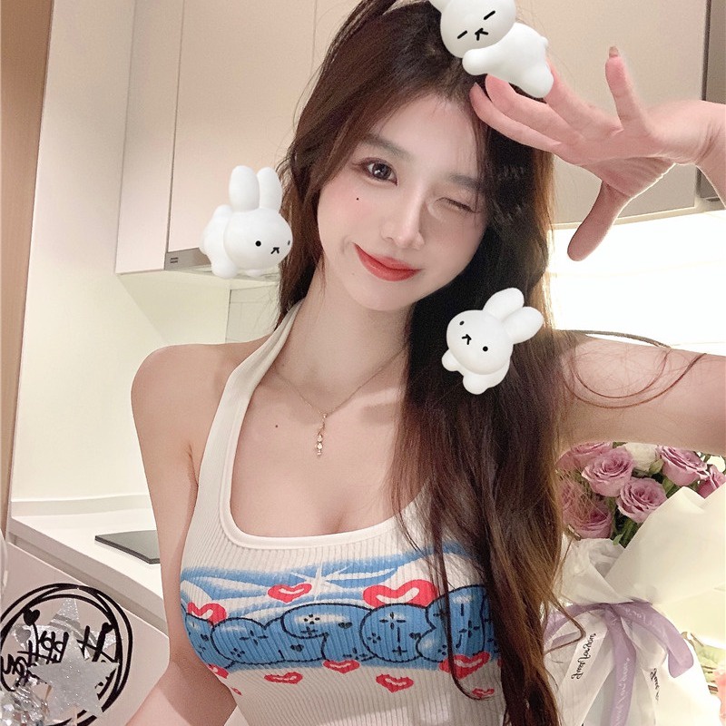 Áo Croptop Hai Dây In Họa Tiết Trái Tim Chống Nắng Thời Trang Cho Nữ