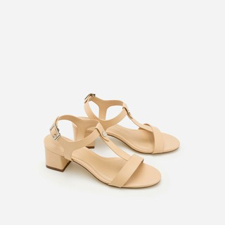 Vascara - Giày Sandal Gót Vuông Quai Chữ T SDN 0601 - Màu Be