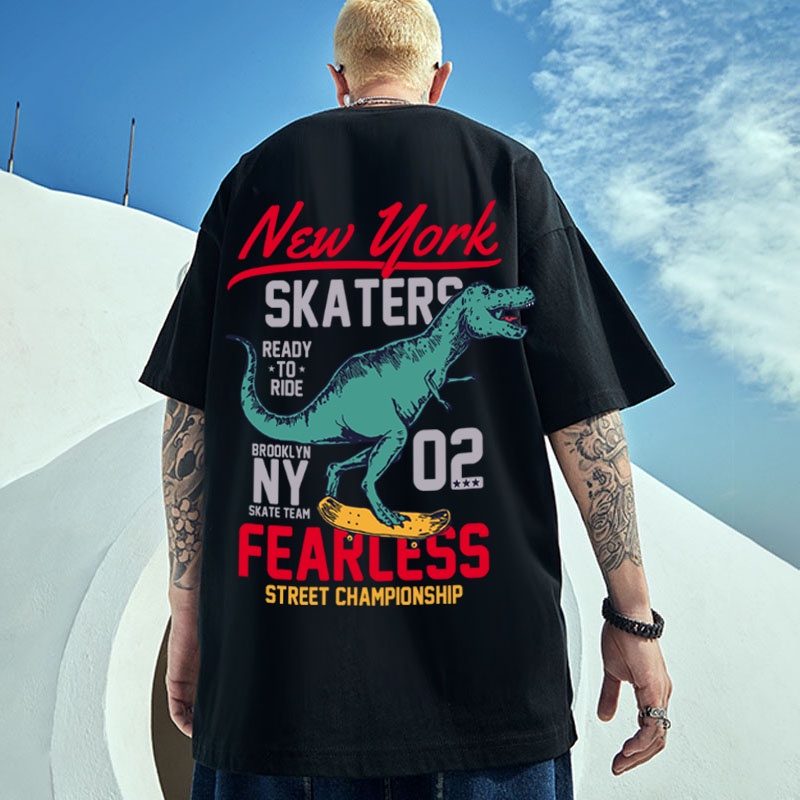Áo Thun Tay Ngắn Dáng Rộng In Hình Khủng Long Phong Cách Hip Hop Hàn Quốc Thời Trang Cho Nam Size M-8XL