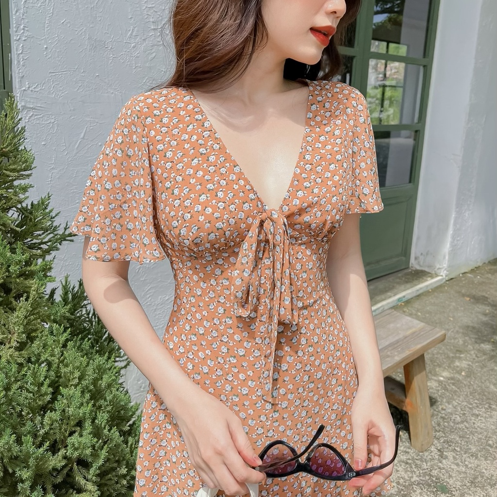 Đầm REMIE - Đầm hoa cổ V tay cánh tiên