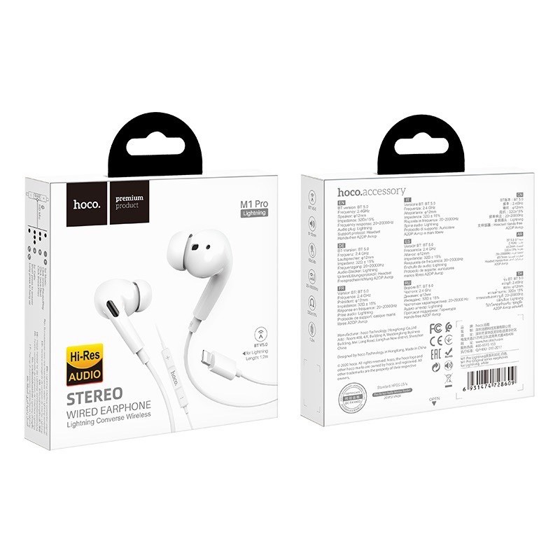 Tai nghe có dây,mic đàm thoại thiết kế dạng pro giảm tiếng ồn Hoco M1 Pro chân cắm lightning cho iPhone 7/8Plus/X/Xsmax