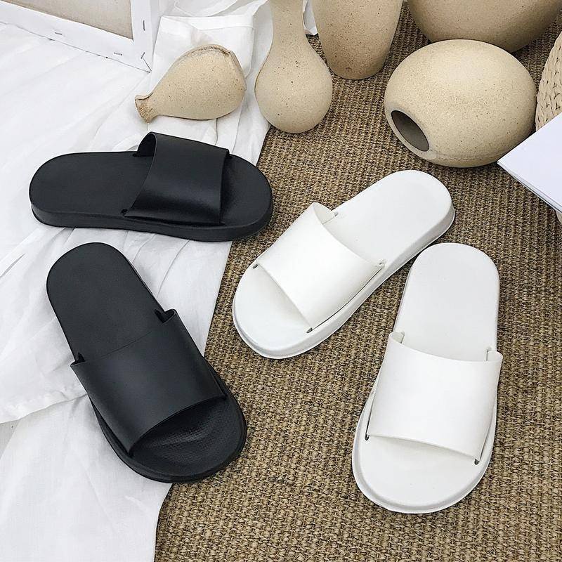 Dép nhựa đi trong nhà màu trơn đế bằng thiết kế đơn giản thời trang mùa hè phong cách hàn quốc cho nữ
