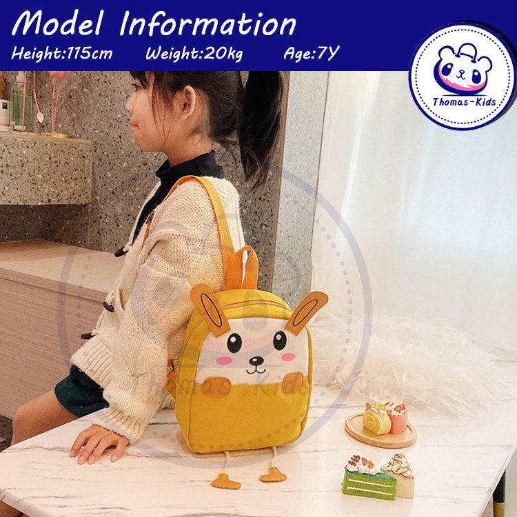 [THOMAS KIDS] Ba Lô Bằng Vải Canvas In Họa Tiết Voi Hoạt Hình Dễ Thương Thời Trang Dành Cho Bé 4-7 Tuổi