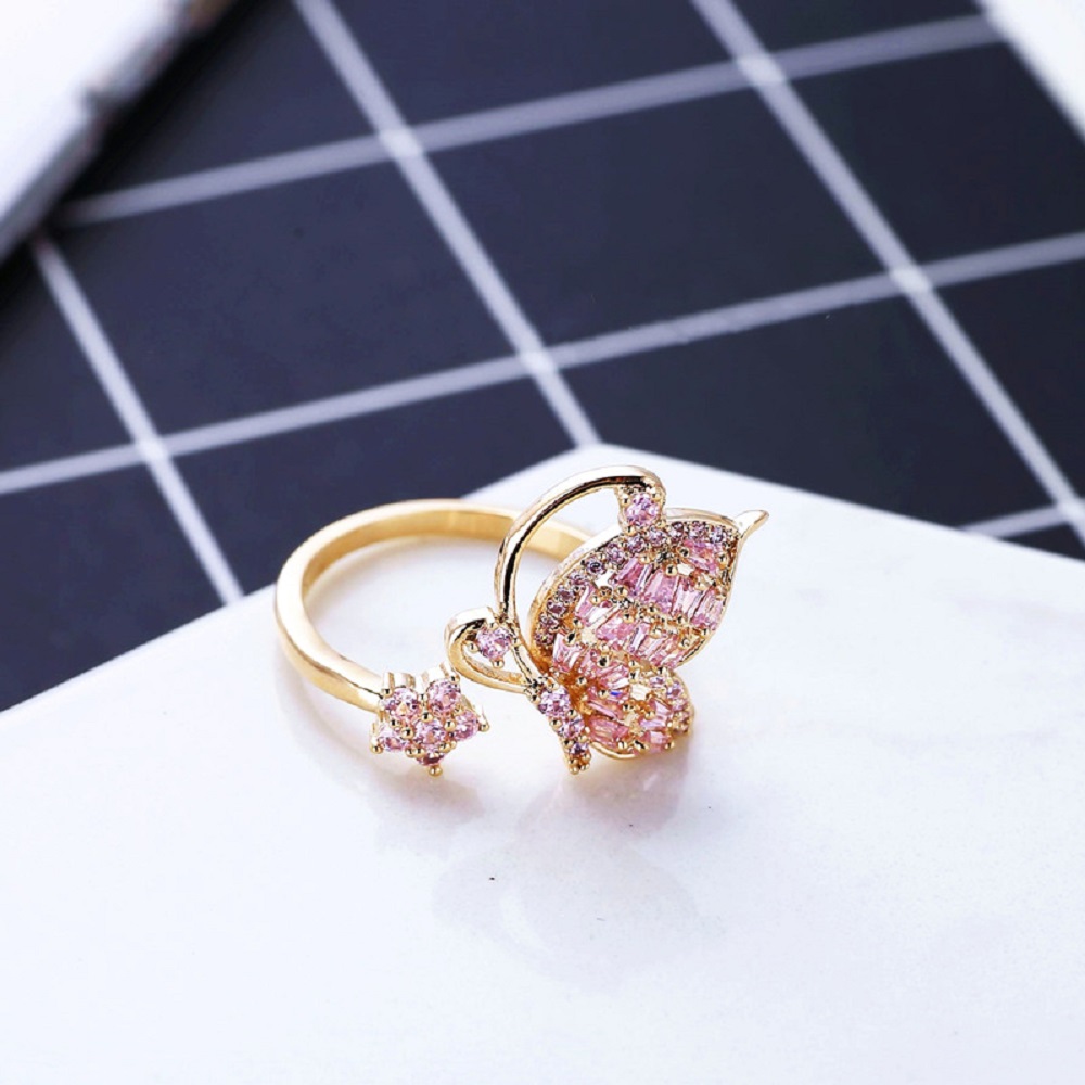 Nhẫn Kim Loại Tạo Hình Cánh Bướm Đính Đá Lấp Lánh Thời Trang Cho Nữ