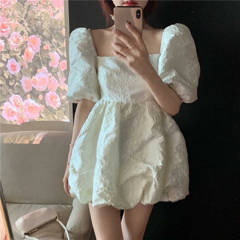 Đầm babydoll FANCY DRESS thắt nơ sau lưng cực xinh màu hồng/trắng Sam sam Boutique