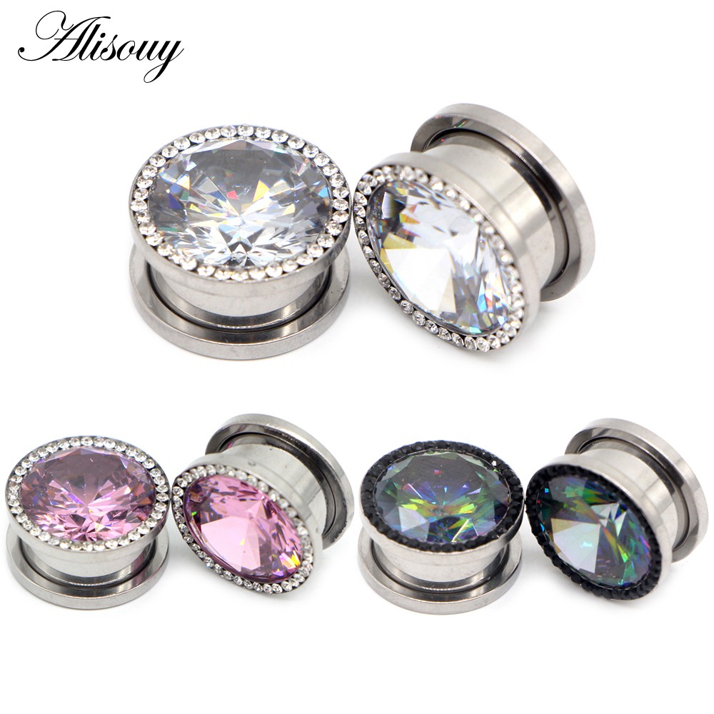 Alisouy Set 2 Khuyên Tai Thép Không Gỉ Đính Đá zircon Nhiều Màu Sắc