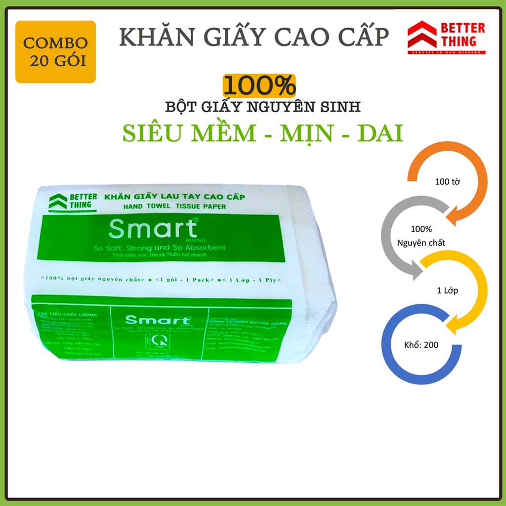 HOẢ TỐC | Combo 20 GÓI | Khăn Giấy Lau Tay, Khăn Giấy Ăn 100 Tờ 1 lớp Khổ 200 - Siêu dai - Giấy Nguyên Sinh