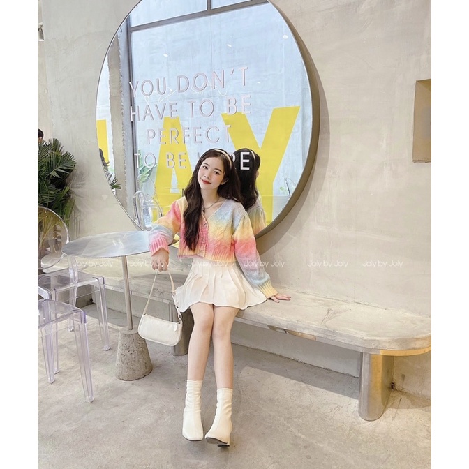 Áo len croptop tay dài VAYO áo len kiểu màu sắc cầu vòng thời trang nữ đẹp freesize dưới 53kg | BigBuy360 - bigbuy360.vn