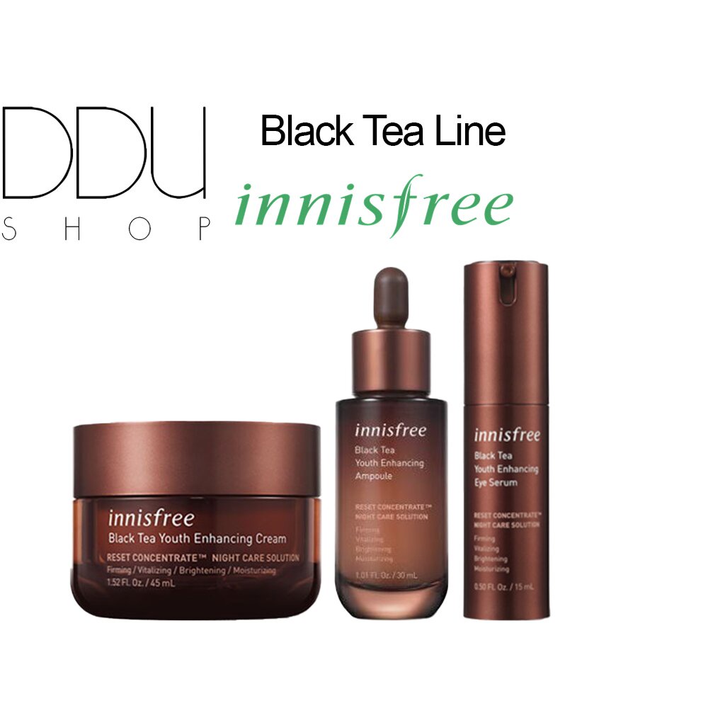 Bộ mỹ phẩm dưỡng da tinh chất serum + tinh chất ampoule + kem dưỡng Innisfree Trà Đen Tươi Trẻ