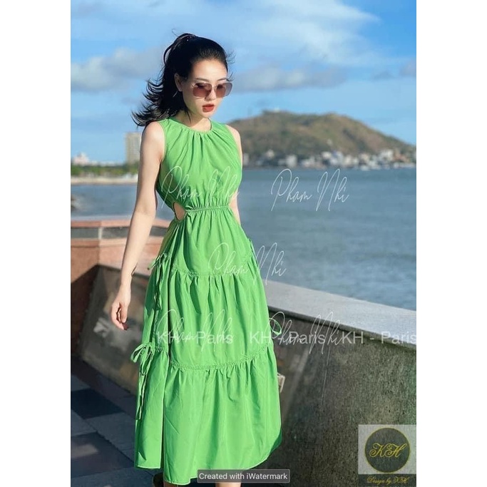 Đầm maxi đi biển đầm ba lỗ chiết eo hot trend TRV0002