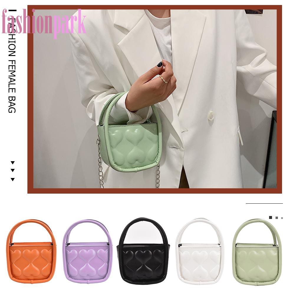 (FAS)Fashion Women Love Embossing Pure Color PU Shoulder Bag Chain Small Handbag