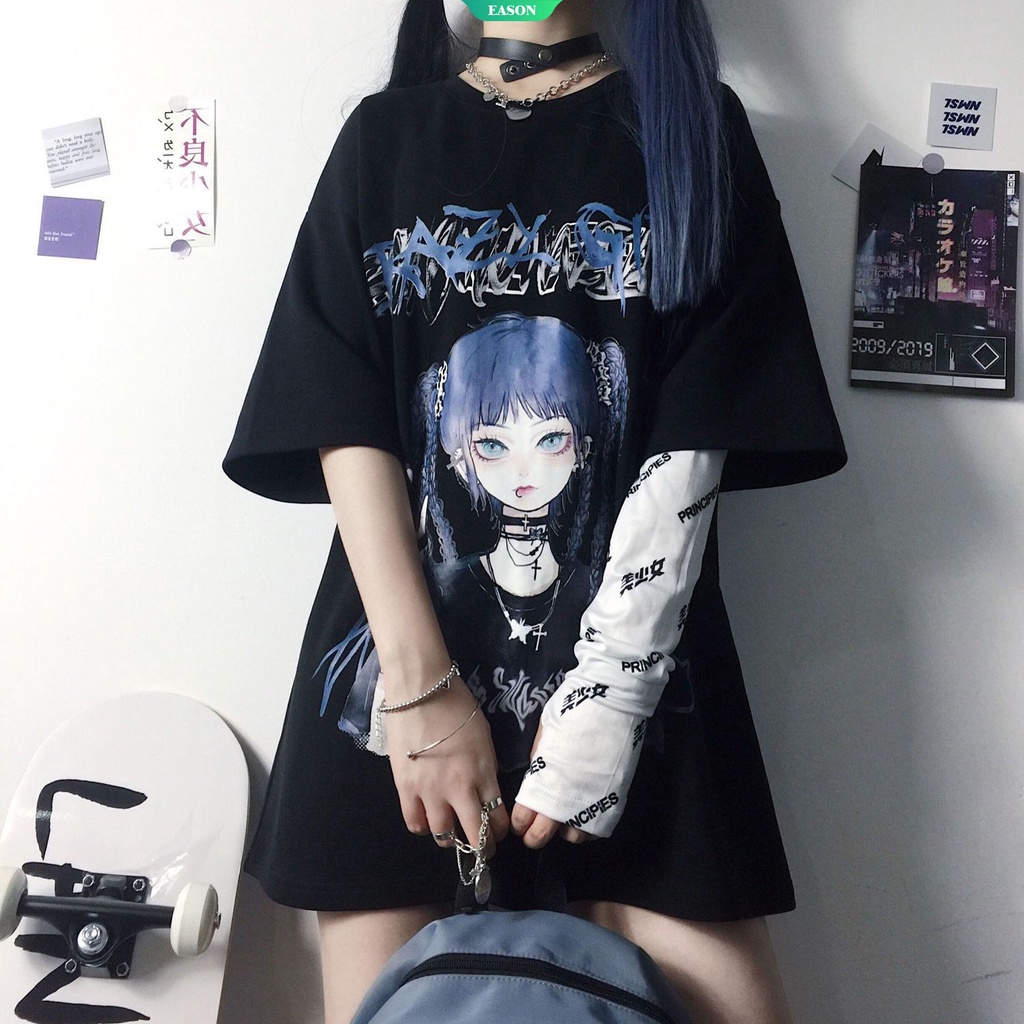 Áo Thun Đen Tay Ngắn Dáng Rộng Phong Cách Harajuku Hip hop Thời Trang 2022