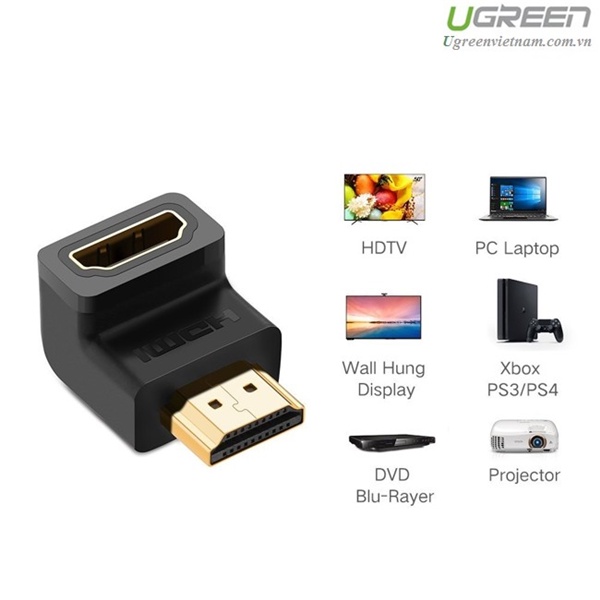 Đầu nối cổng HDMI male sang HDMI female vuông góc 90 độ UGREEN 20109 - Hàngi chính hãng - Bảo hành 18 tháng